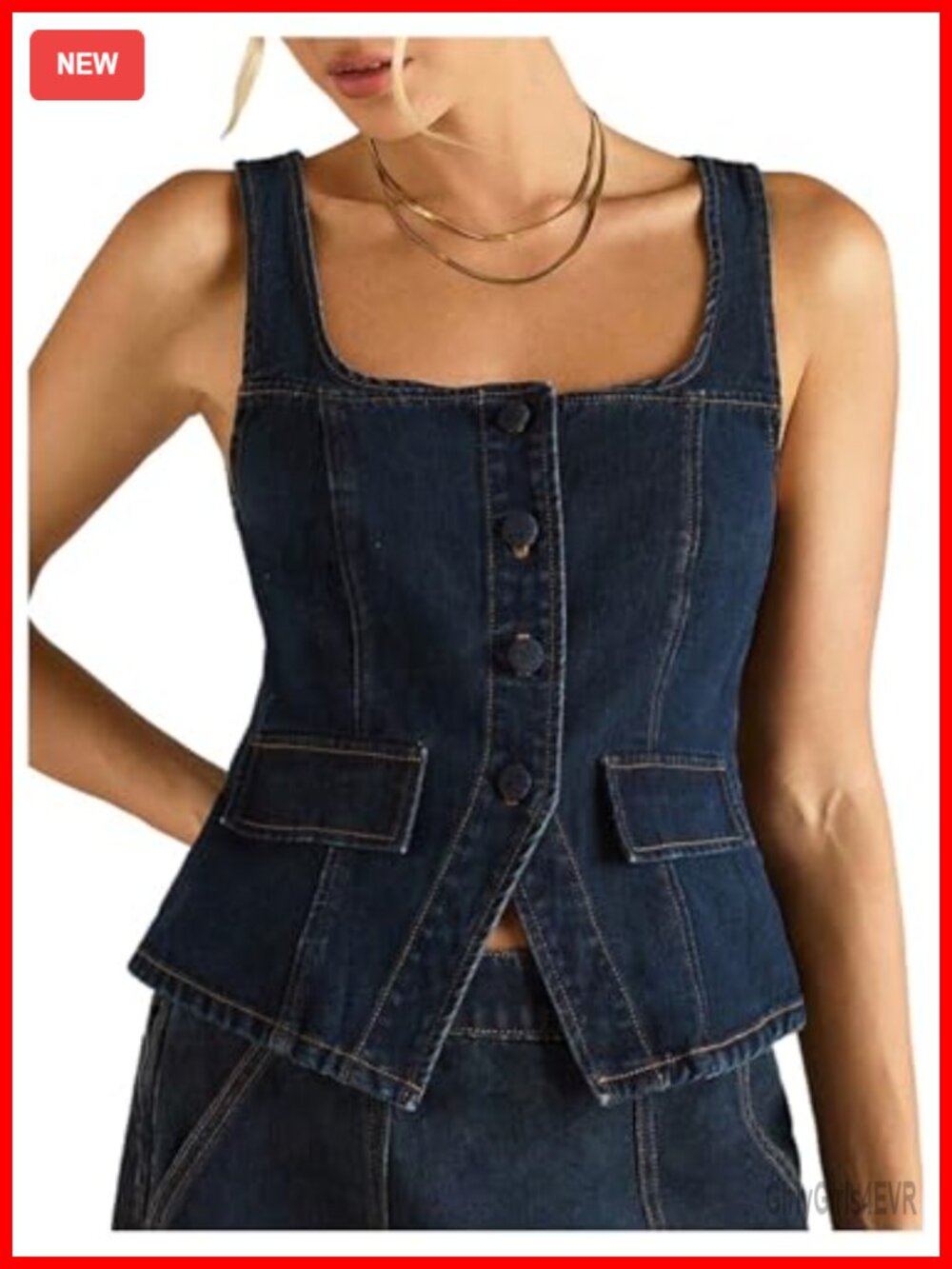 MakeMeChic Denim Vest Top Square Neck Sleeveless Jean Tank